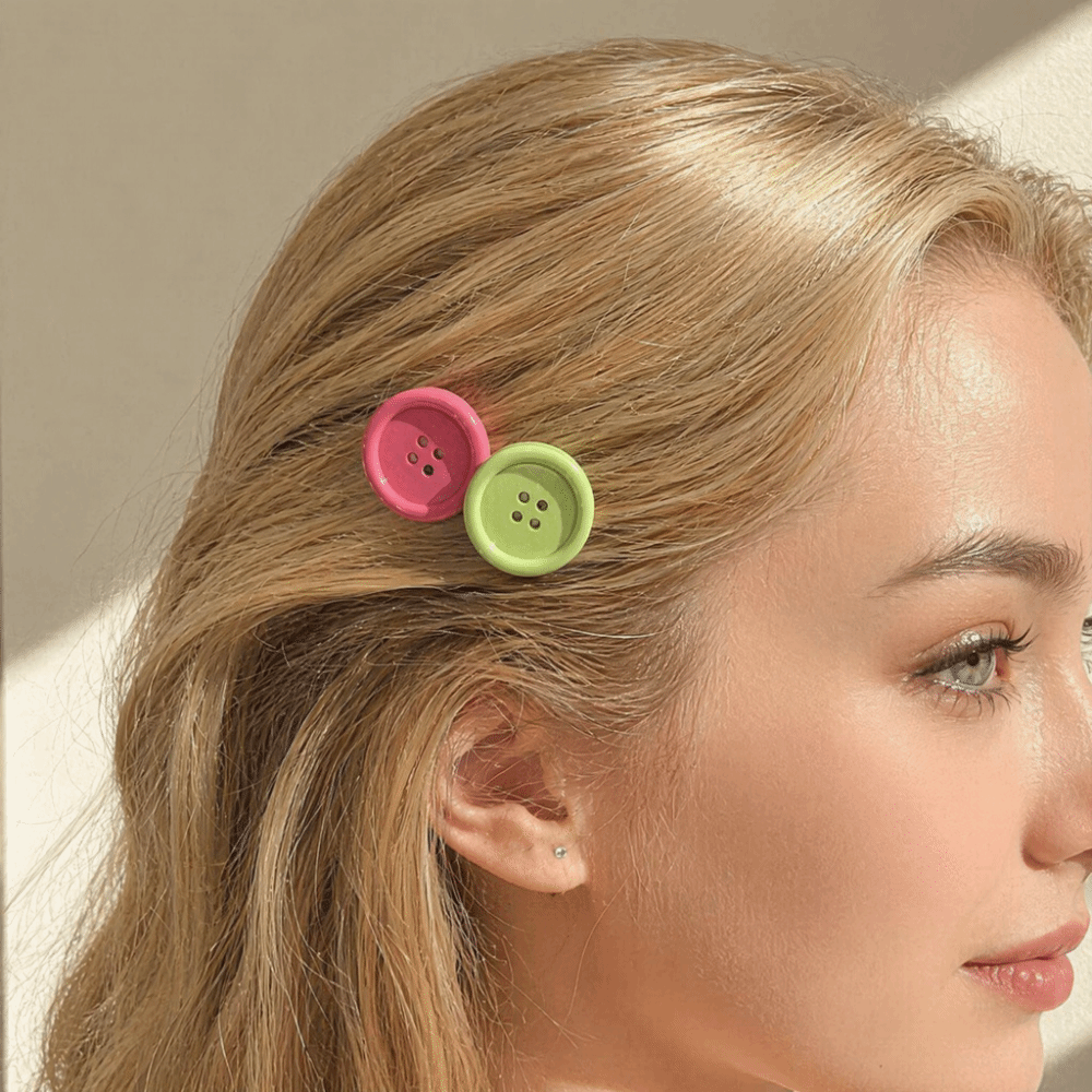 2pcs Lovely Oval Design Candy Color Hair Clip Non-Slip Sweet Button Shape Hairpins Durable Lightweight Cute Barrettes Girls