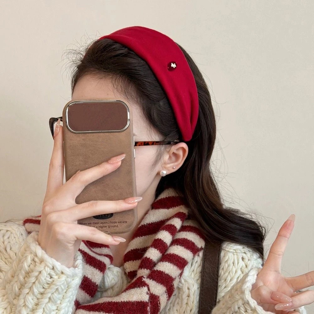 Exquisite Minimalist Wide Hair Hoop Pony Solid Color New Year Headband Red Cloth New Year Headpiece Dress Up