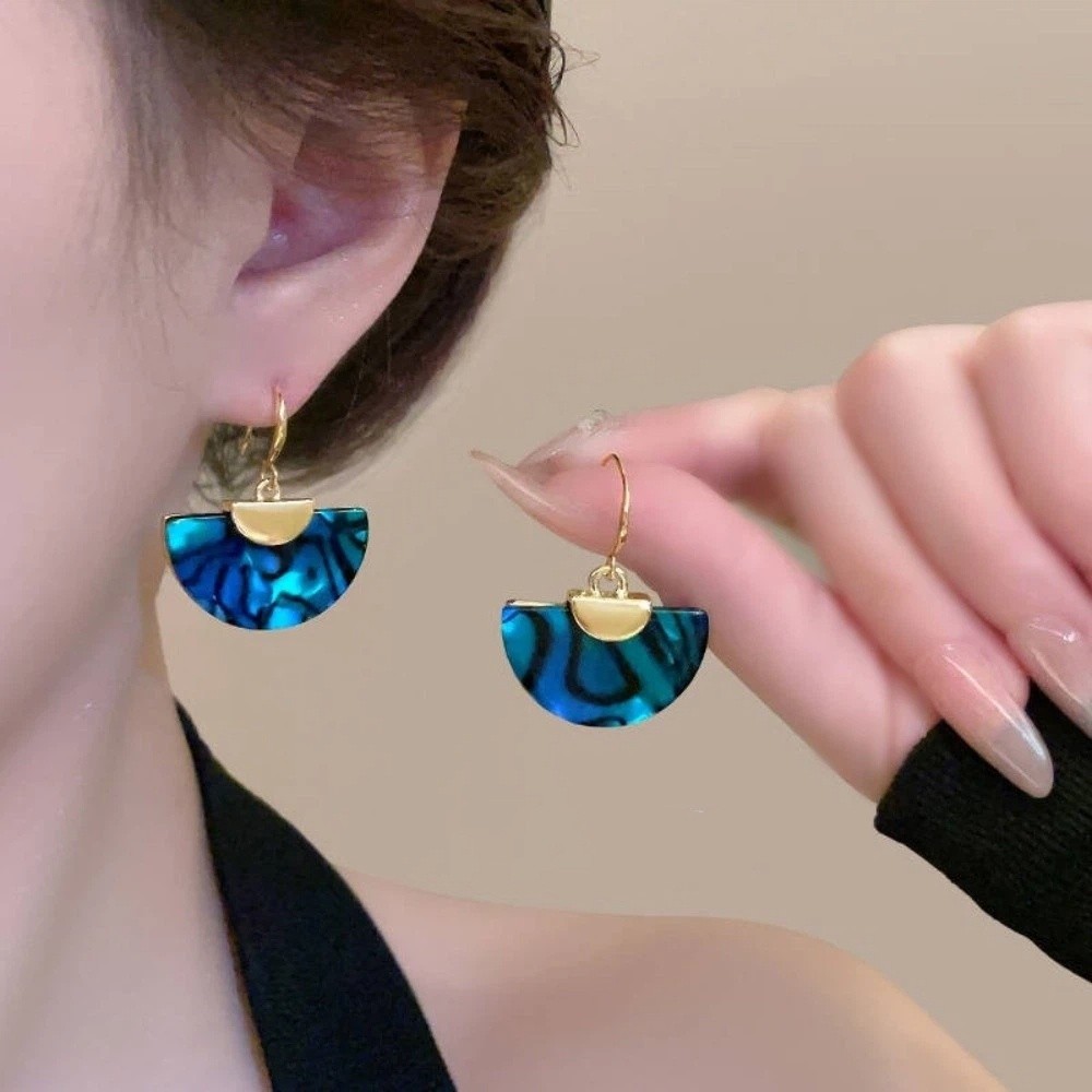 Fashion Jewelry Colorful Fan-shaped Earrings Smudging Exaggerated Chinese Style Earrings Geometric Drop Earrings Elegant