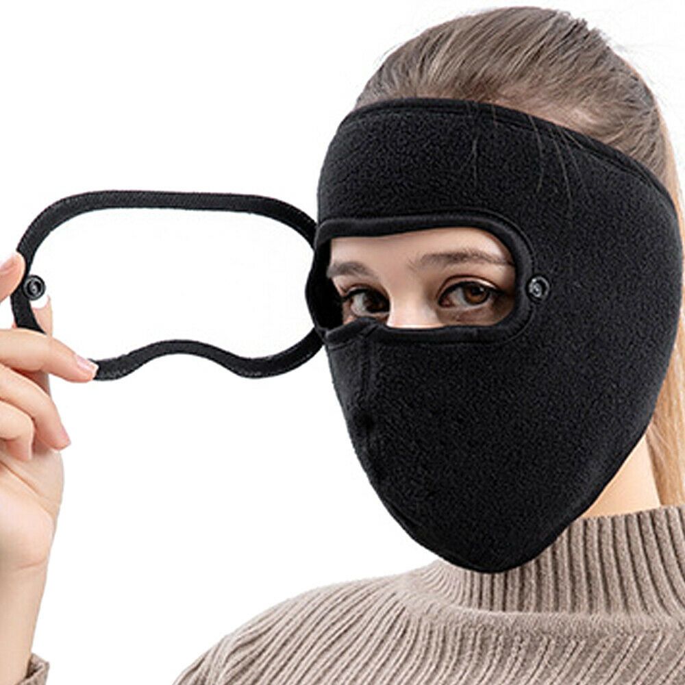 Thermal Ski Winter Anti Dust Riding Hat Windproof Balaclava with HD Glasses Cycling Cap Hood Caps Fleece Face Shield Face