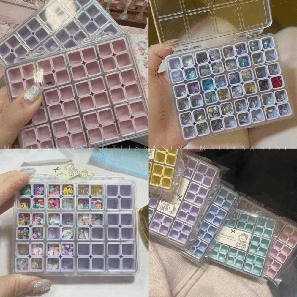 New 48 Grids Nail Accessories Storage Box Plastic Transparent Jewelry Earring Box Pure Color Compartment Display Organizer Container Home