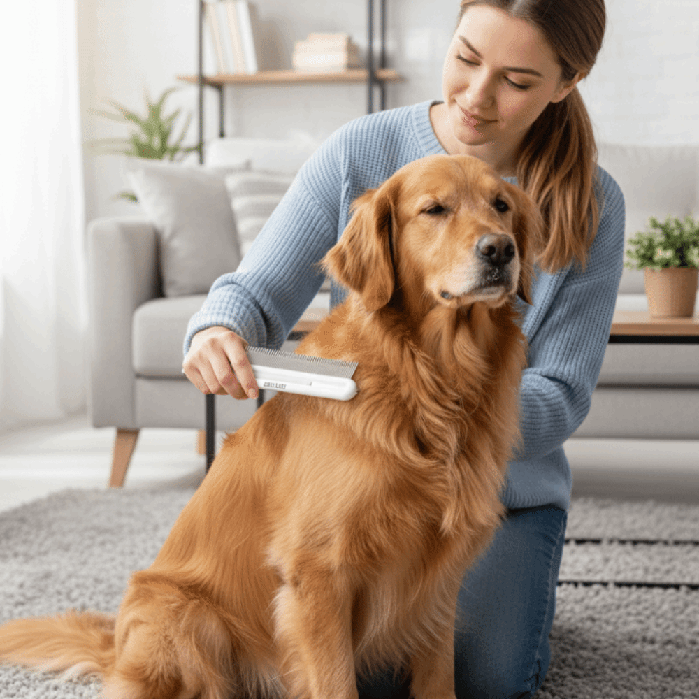 Portable Anti-knot Cat Hair Removal Comb Fine Tooth Flea Comb Cat Deshedding Comb Stainless Steel Needle Remove Floating Hair Comb Pet Massage Cleaning