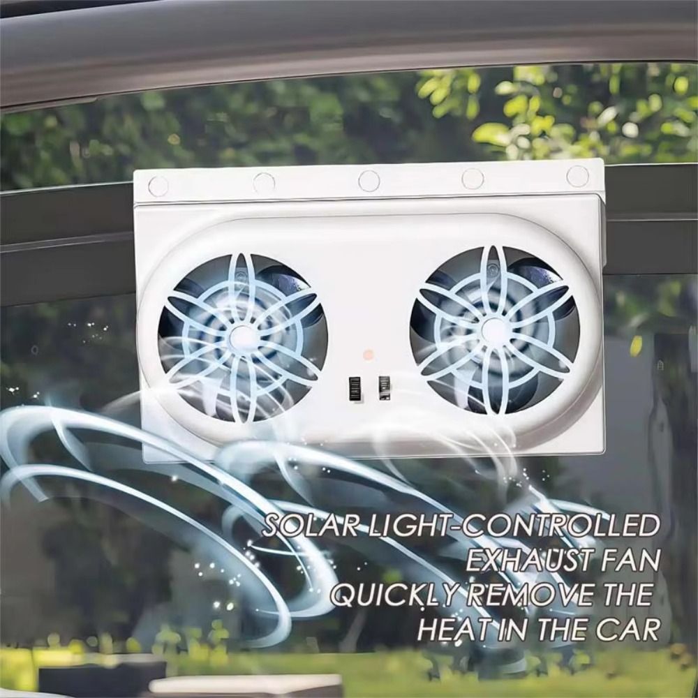 Rechargeable Solar Panel Car Window Fan Dual Fans Charging Solar Powered Fan Powerful Ventilation Portable Air Vent Radiator Fan Travel Outdoor