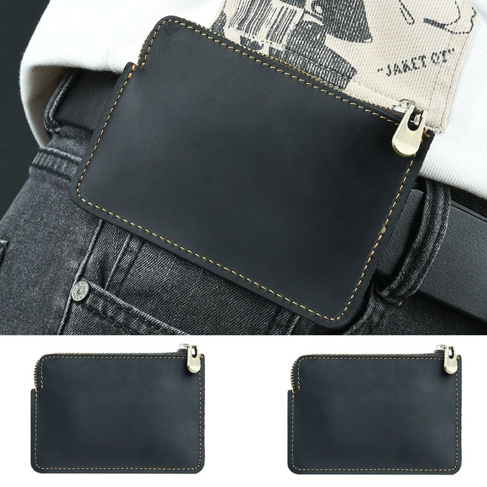 Belt Bag Genuine Men's Short Wallet Retro with Belt Loop Belt Hanging Money Pouch Multi Purpose Lightweight Zipper Coin Purse Universal