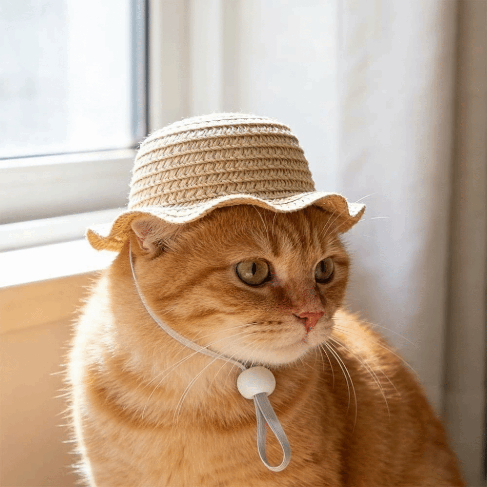 Decorative Adjustable Pet Straw Hat Wide Brim Breathable Cat Sun Hat Weaving Dog Fisherman Hat Photography Props