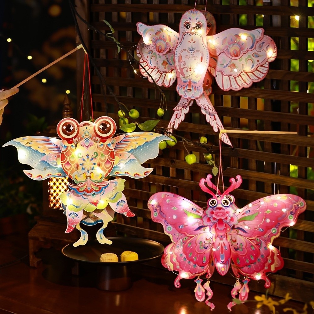 Portable Cartoon Mid-Autumn Festival Lantern Handmade DIY Material Bag Children's Handheld Lantern PVC Chinese Style Dragonfly Butterfly Lantern Parent Child