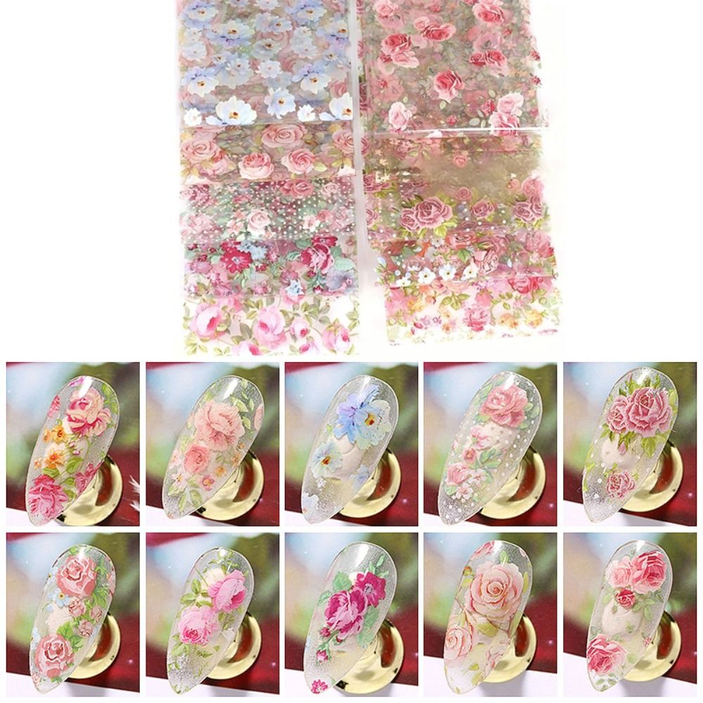 10Pcs New Mixed Designs Nail Wraps Floral Rose Flower Nail Art Foils Starry Sky Easy Apply Manicure Decor Nail Art