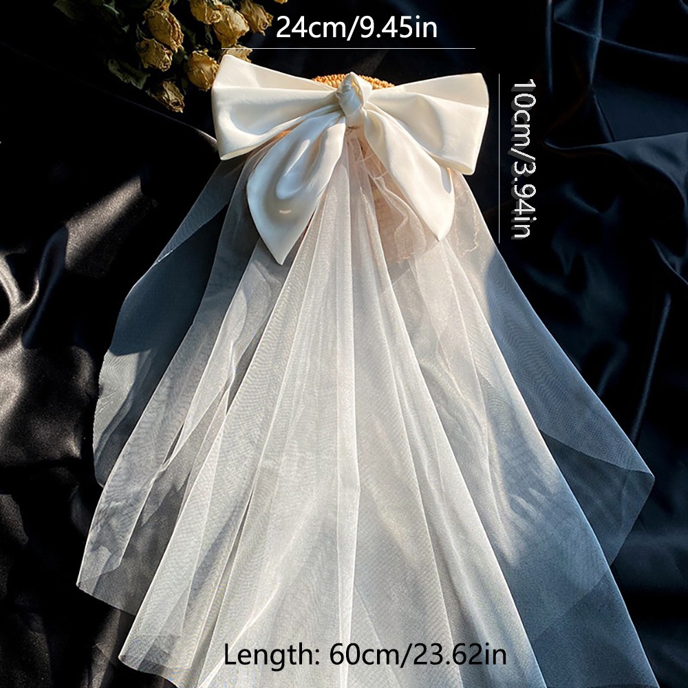 Retro Multi Layer Wedding Bridal Veil Short Lace White Bridal Tulle Elegant Mesh Bow Veil Party