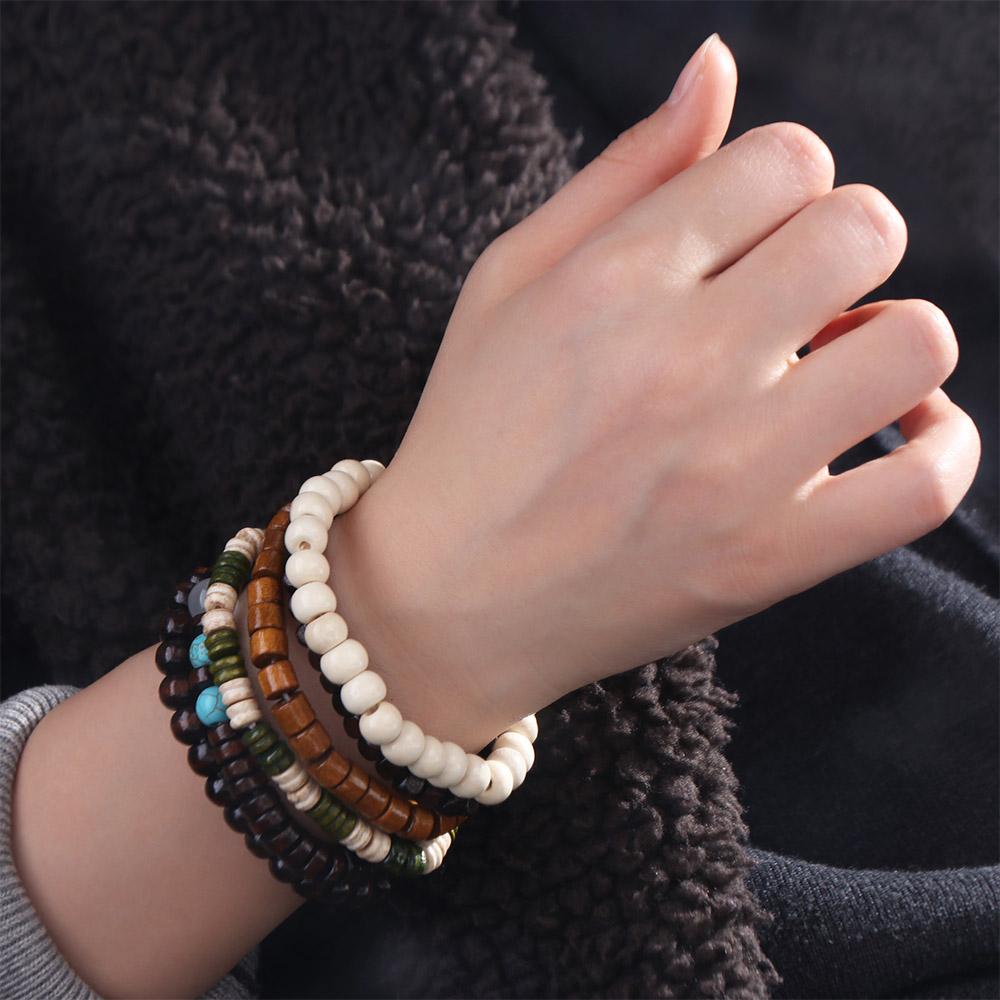 5/6 pcs/set Creative Wood Men Bracelets Bohemian Style Handmade Bead Bracelet Set Ethnic Style Jewelry Hand Ring Male