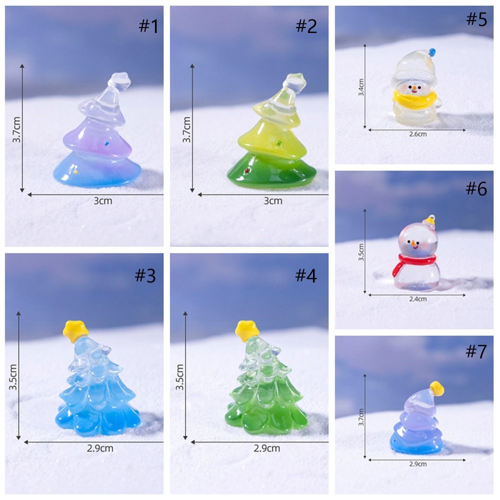 10pcs Christmas Tree Statue Cute Mini Christmas Tree Figurines Resin Crafts Transparent Snowman Miniature Figurines DIY Cartoon Merry Christmas Decoration Micro Landscape Ornaments