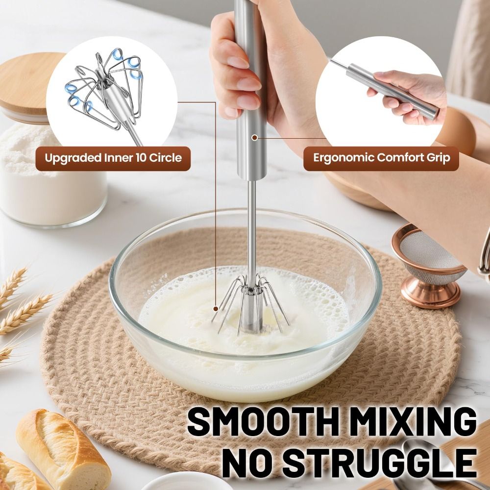 Durable Stainless Steel Egg Whisk Hand Push Easy to Use Rotary Whisk Blender Upgraded Semi Automatic Whisk Baking