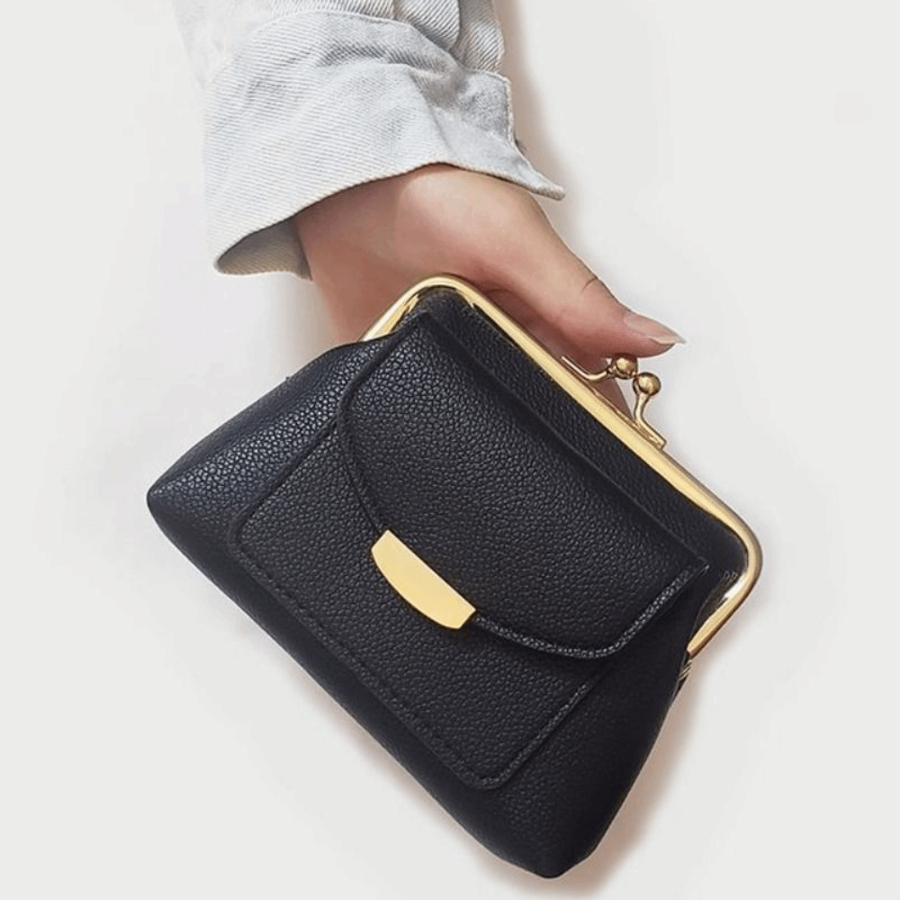 Elegant Lychee Pattern Mini Lock Clip Coin Purse PU Storage Kiss Lock Wallet Retro Solid Color Small Item Bag Women
