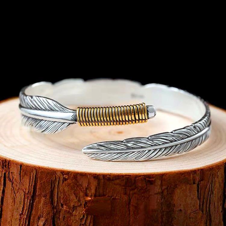 【Prices low- Now don't beslow】Simple Style Old Feather Bracelet Open Fashion Trendy Unisex Leaf Bracelet Women Jewelry