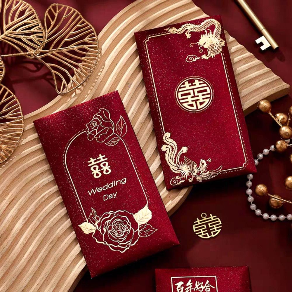 6PCS Gifts Packing Bags Chinese Style New Year Red Envelopes Traditional Blessing 2025 Money Bags Hongbao Red Packet Bonus
