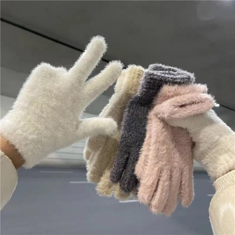 Cute Thickened Furry Gloves Cold-proof Warm Winter Gloves Solid Color Windproof Mink Velvet Gloves Men Women