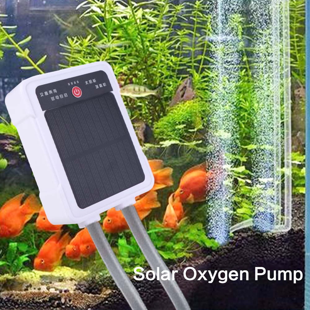 Adjustable Rechargeable Solar Oxygen Pump Water Proof Ultra Silent Fishing Oxygen Pump 2-4L/min Automatic Portable Aerator Aquarium