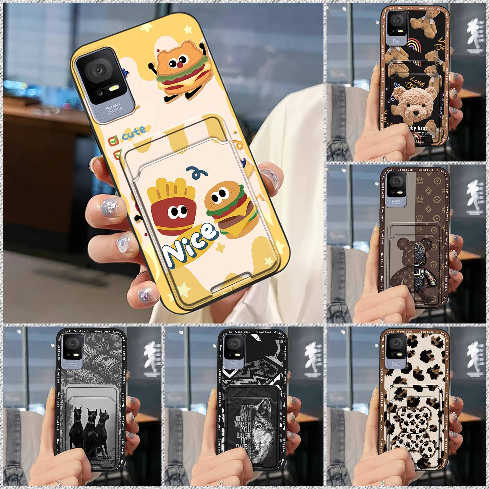 Full wrap Dirt-resistant Phone Case For TCL 405/406/408/T506S Cartoon Card bag Cover Durable Cute Soft case Card sleeve