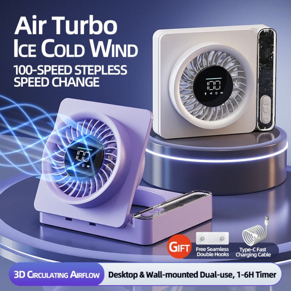 Cooling Device Adjustable Levels Rechargeable Fan 2000mAh Battery Timer Function Wall-mounted Fan Strong Airflows Plastic Texture Circulating Fan Indoor Use