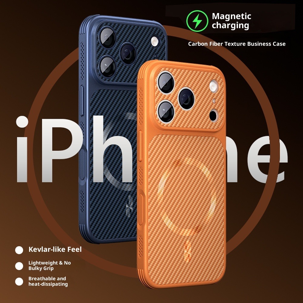 HODON Luxury Carbon Fiber Kevlar Pattern For Magsafe Phone Case For iPhone 17 Air 16 15 14 13 Pro Max Shockproof Magnetic Wireless Charge Cover