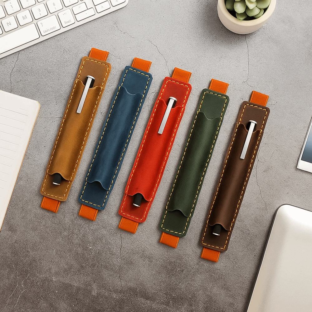 Stand-up Top Pencil Bag Elastic Band Crazy Horse Portable Pen Pouch Handmade Premium Pen Case Holder Anime Fan