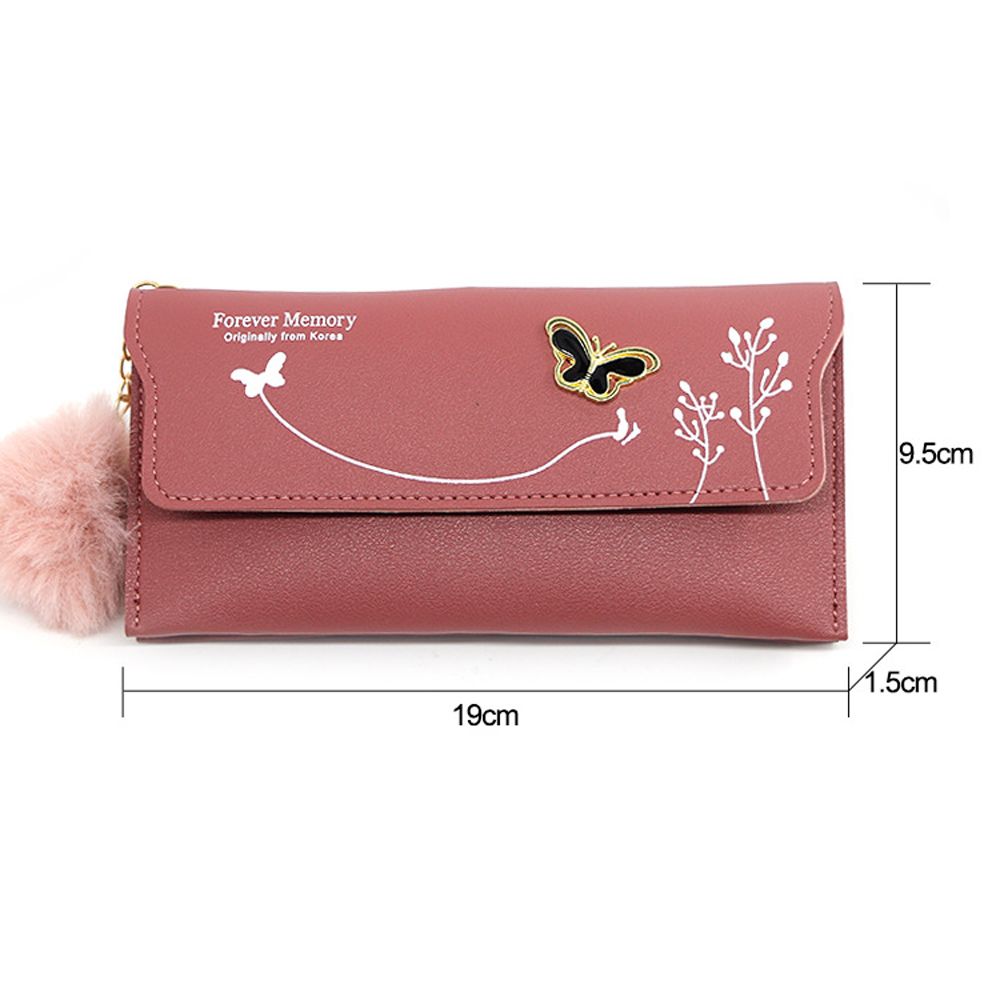 Portable Simple Long Bag PU Card Bag Coin Purse Women Wallets Bow Clutch Bag Wallets Ball