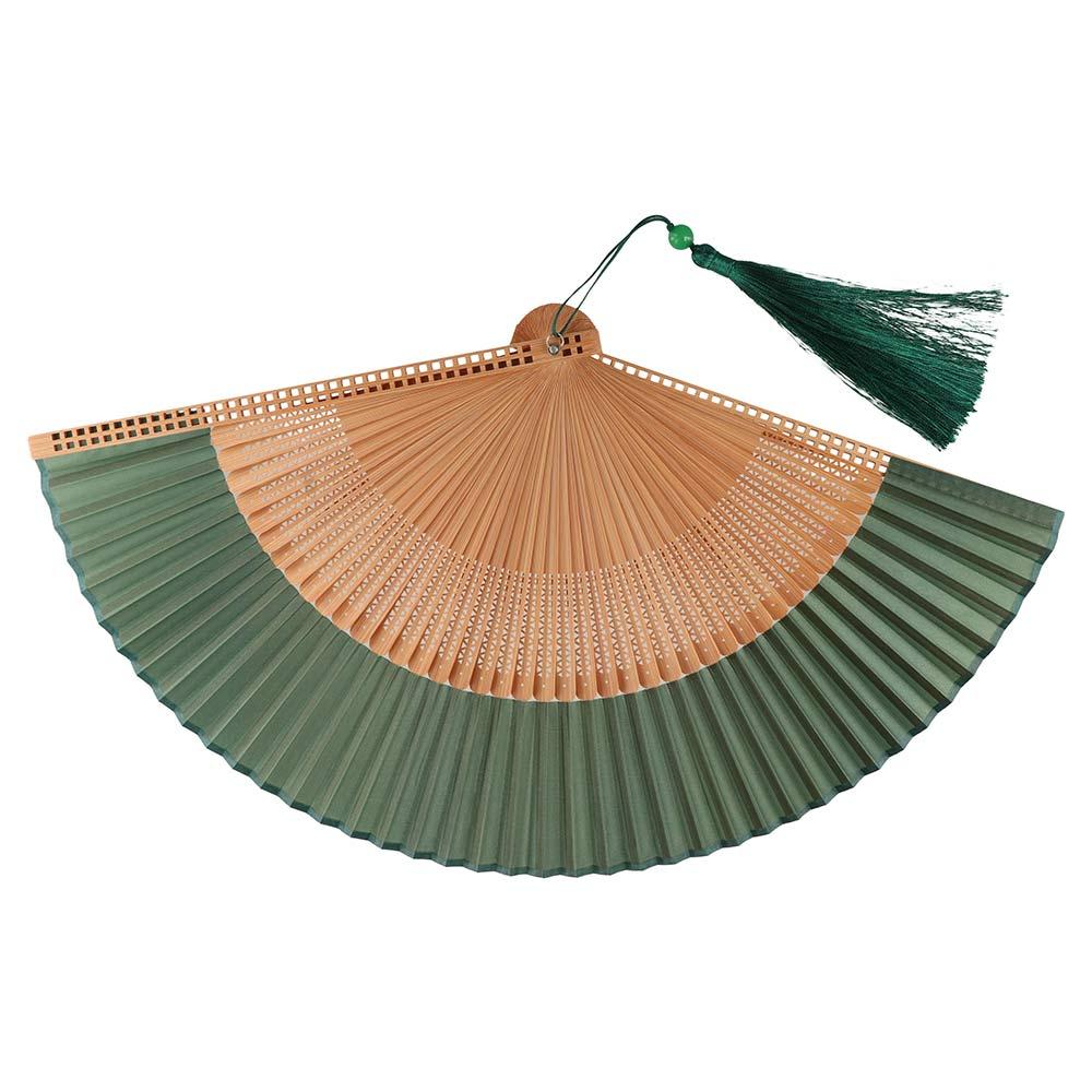 Portable With Tassel Carved Bamboo Folding Fan Hollow Handle Handhold Chinese Folding Fan Retro Antiquity Folding Fans Dance Prop