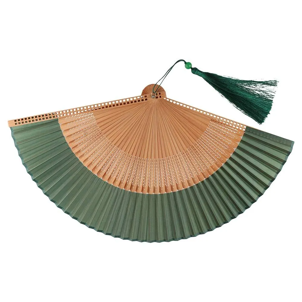 Hanfu Folding Fans With Tassel Carved Bamboo Folding Fan Retro Handhold Chinese Folding Fan Hollow Handle Antiquity Folding Fans Japanese - image 1