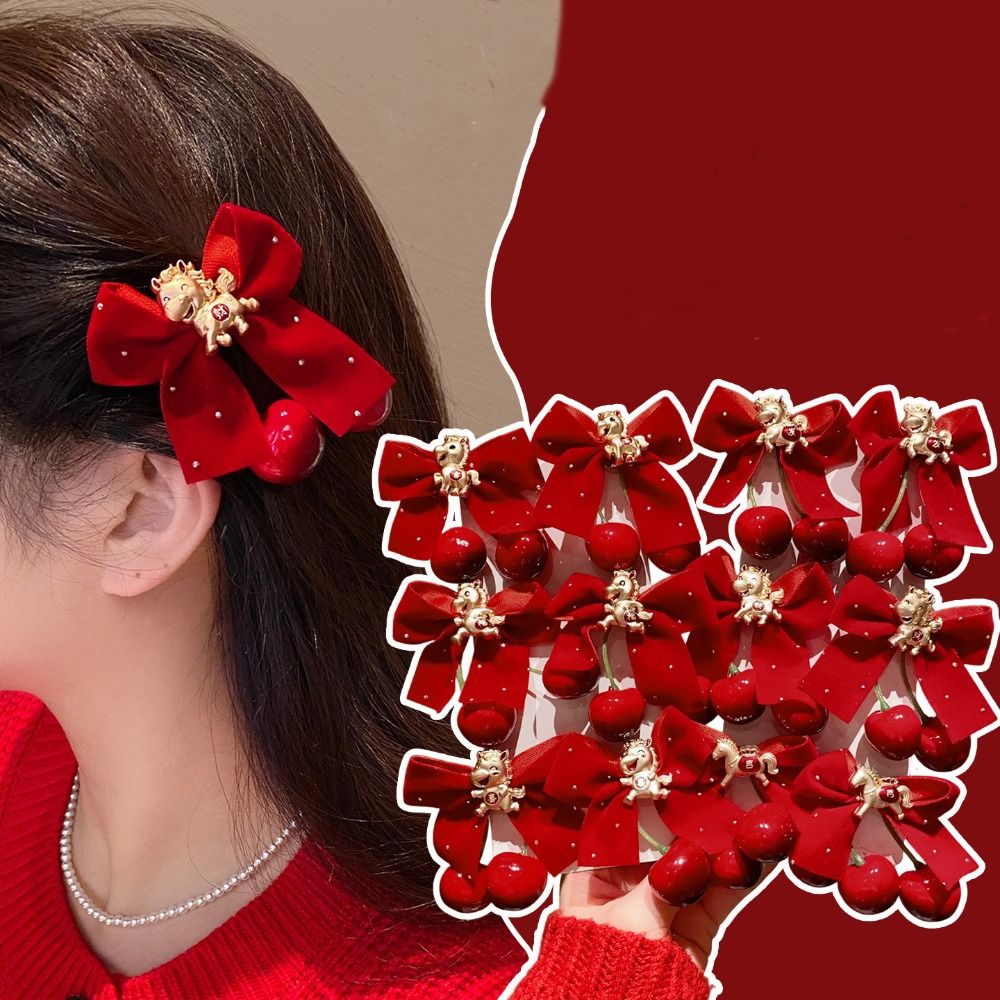 2pcs/set Princess Hanfu Headwear Children's New Year Hairpin Tang Suit Sweet Chinese Style Red Barrettes Horse Cute Ancient Style Hair Clip Kids