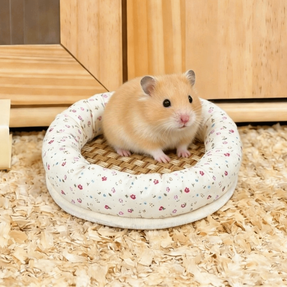 Universal Fit Floral Pattern Hamster Cooling Bed Breathable Round Bear Cool Nest Pet House Non-Slip Bottom Hamster Nest Mat Rabbit