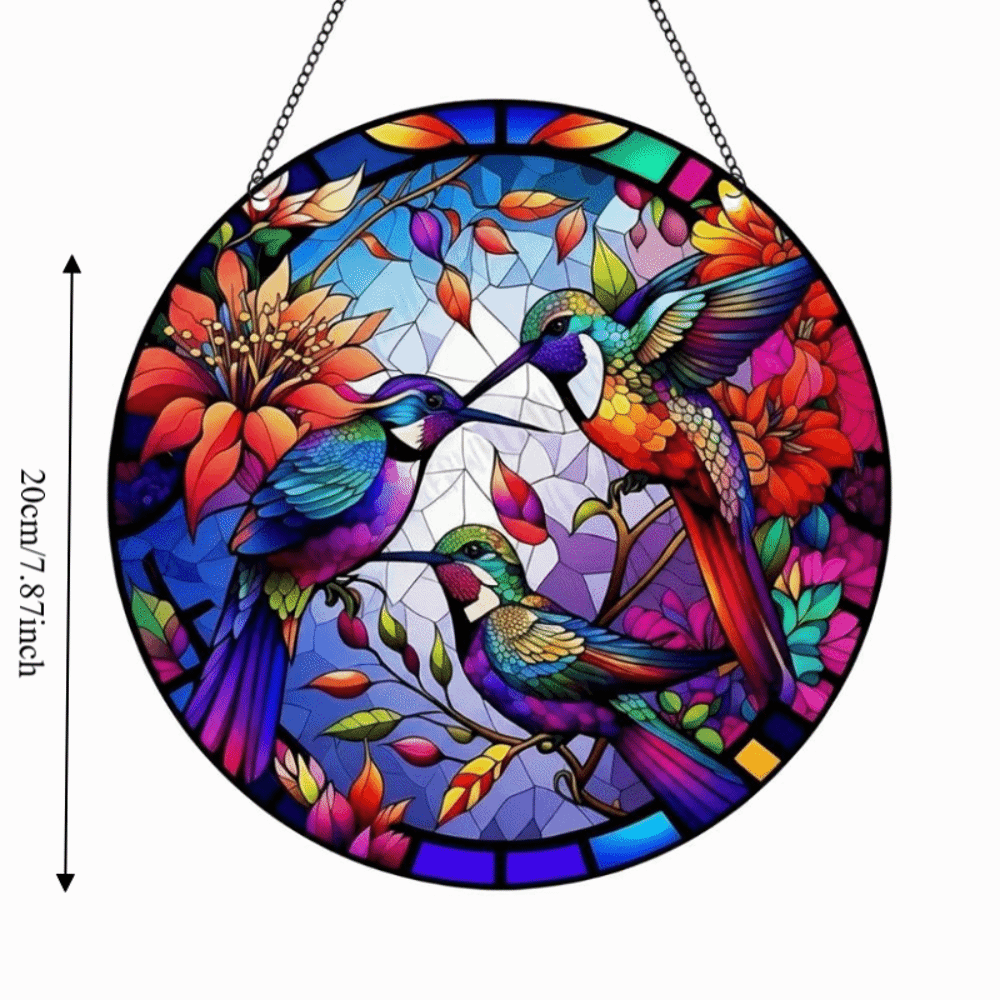 Creative Design 2D Flat Acrylic Wall Decoration Cat Bird Window Decor Colorful Hummingbird Wind Chime Ornament Porch