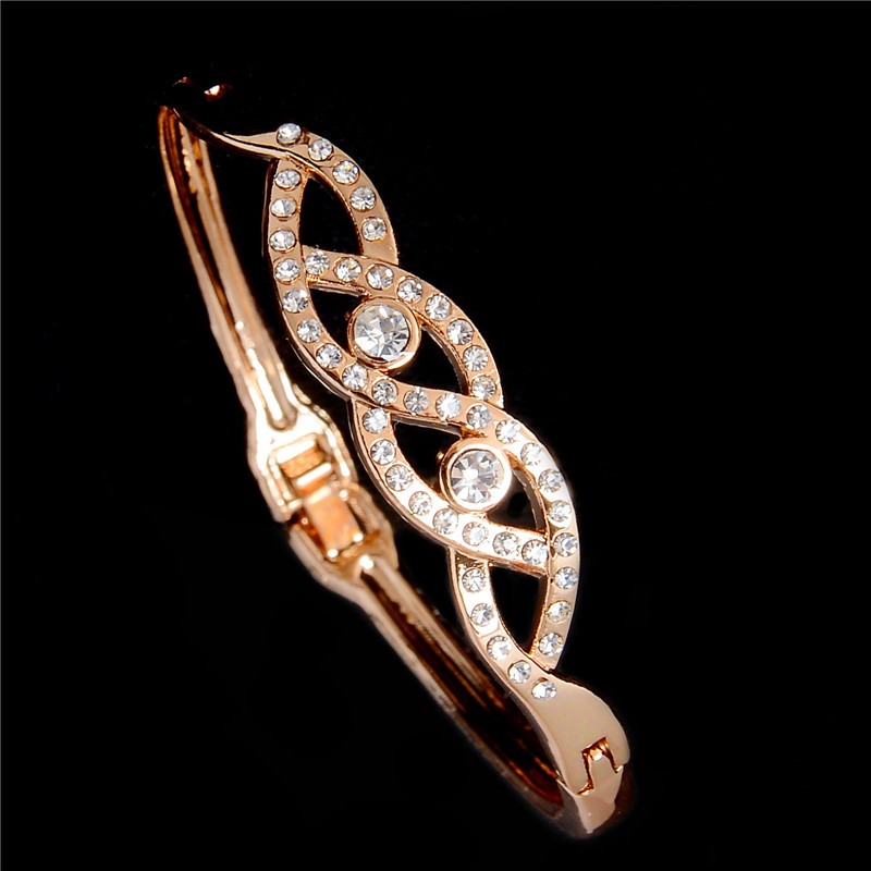 【Exclusive Discount】Hot Luxury Rose Gold Color Cuff Bangles Female Forever Brand Charm for Wo Crystal Bracelet