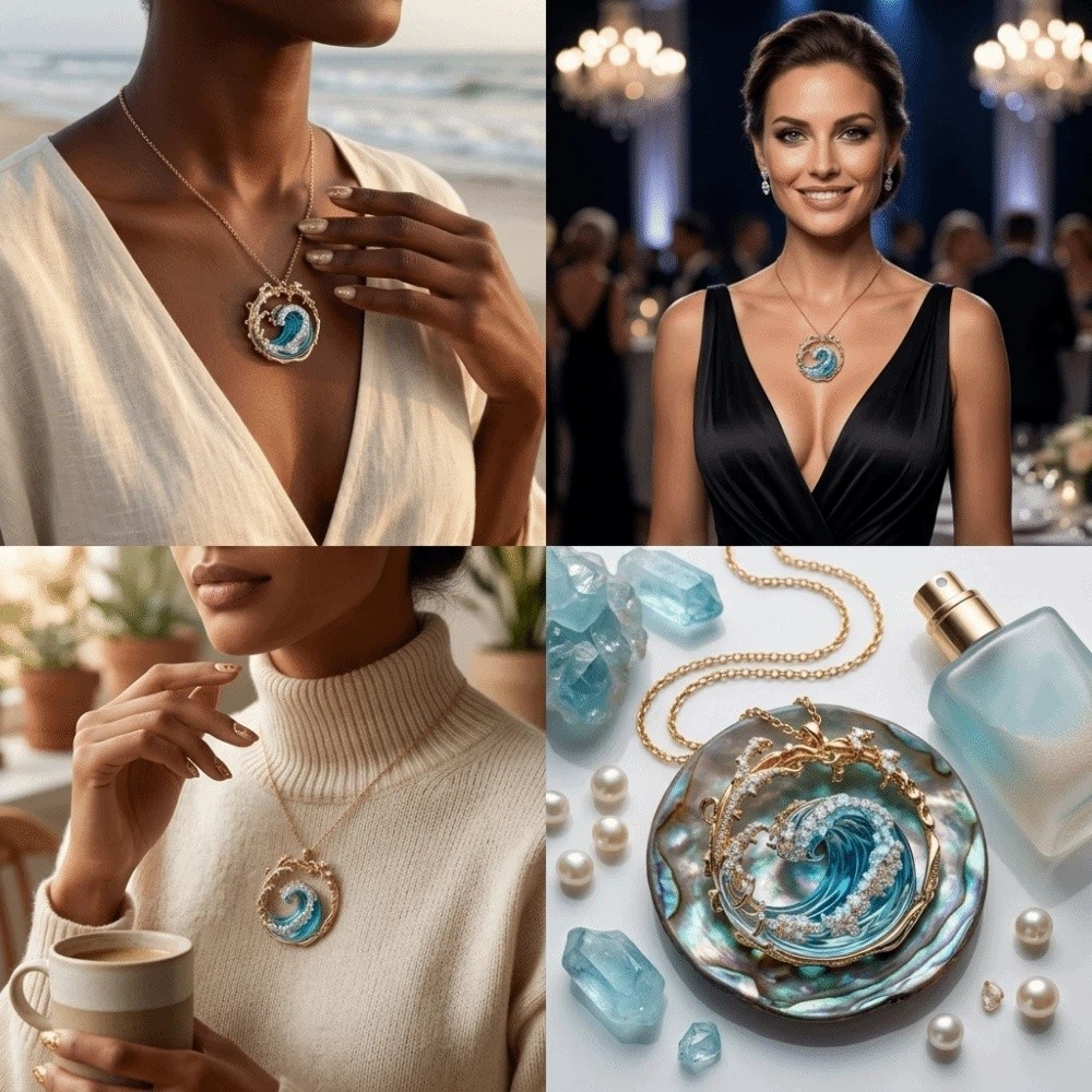 Fashion Accessories Ocean Style Wave Pendant Necklace Hollow Light Sea Oath Necklace Choker Creative Spindrift Jewelry Holiday Gifts