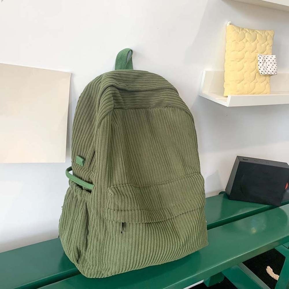 Wear Resistant Lightweight Corduroy Backpack Japanese Style Large Capacity Solid Color School Bag Portable Adjustable Casual Students Daypack Work