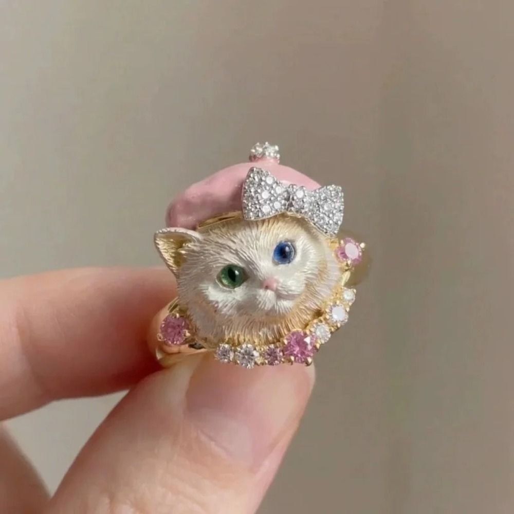 Sweet Adjustable Cute Head Ring Puppy Dog Head Ring Vintage Irregular Opening Ring Popular Jewelry