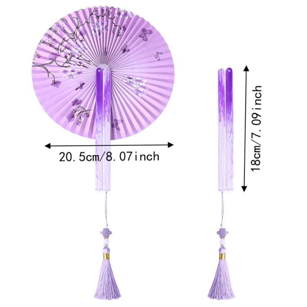 Vintage Magnetic Plastic Handle Round Folding Hand Fan Shell-Shaped Ancient Chic Cultural Retro Handheld Fan Portable Paper Dance Fan Gift Giving