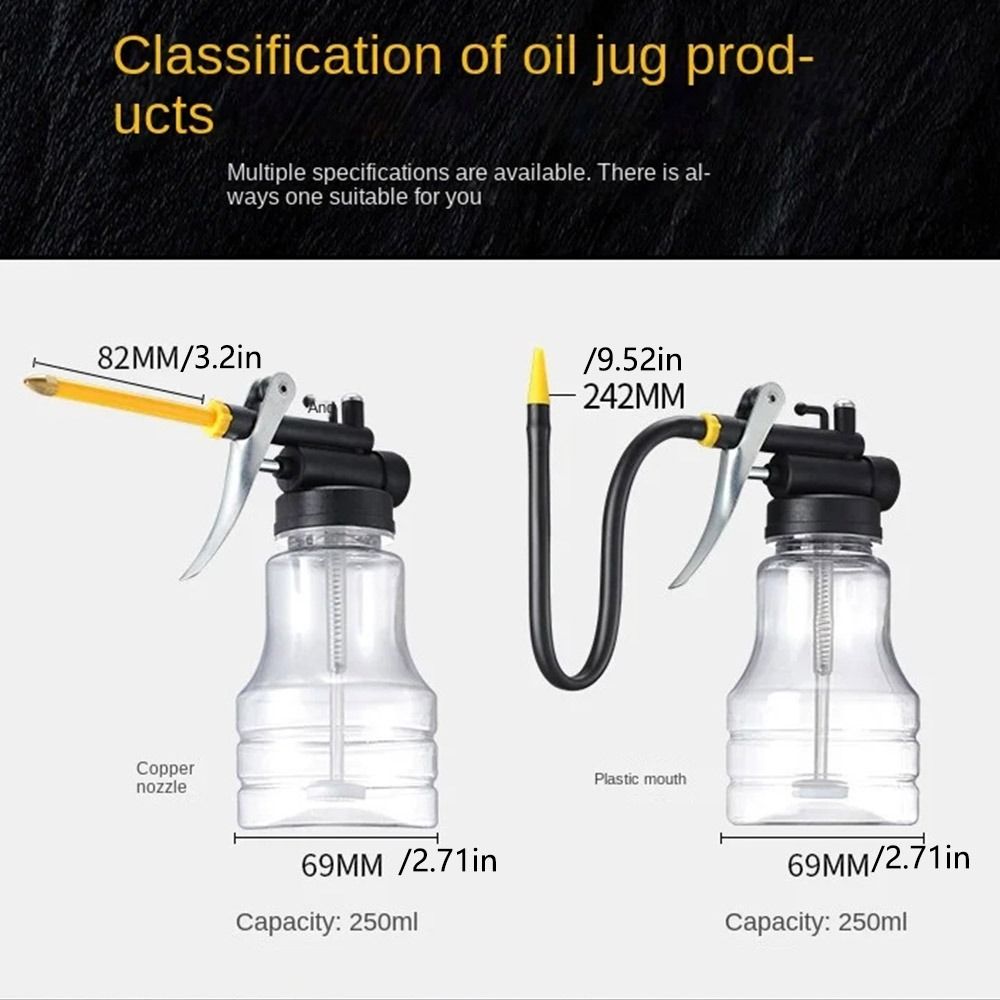 Portable Lubrication Oil Can With Oil Spray Hose High Pressure Oiler Pump Transparent 250ml Car Oil Pot Bottle Oil