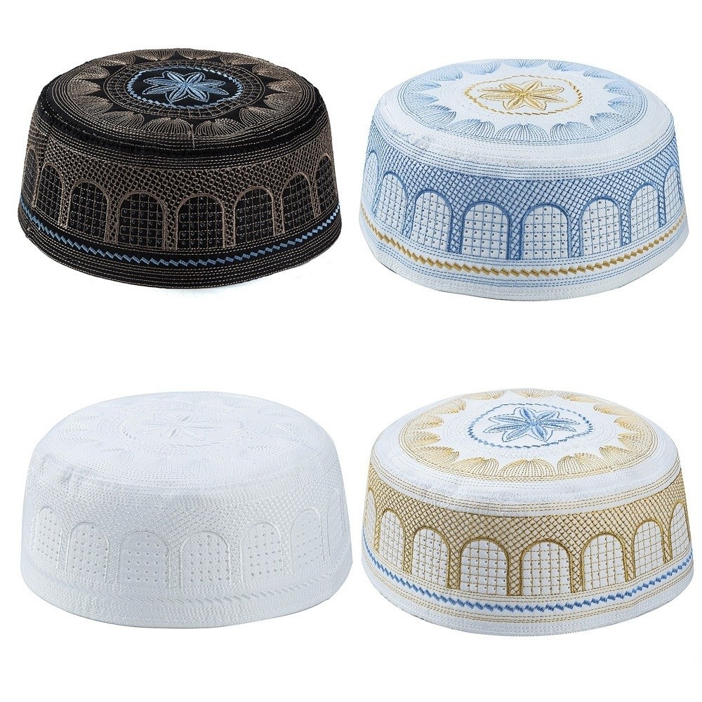 New Traditional Hat Cloth Round Shape Prayer Hat Embroidery Design Saudi Arabian Style Islamic Cap Leisure Wear