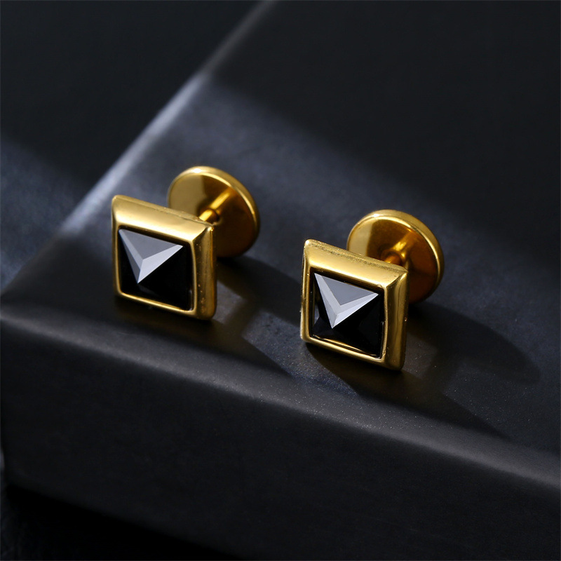 【New arrivals】Jewelry is easy to allergic stainless steel earrings titanium steel square zircon earrings earrings ear nails