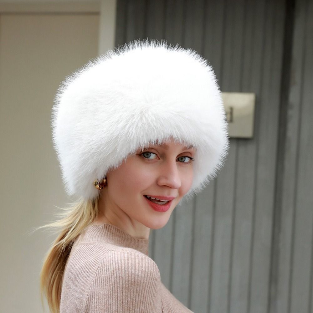 Retro Imitation Fur Imitation Mink Fur Hat Ear Flaps Warm Plush Hat Windproof Open Top Fluffy Plush Headband Sports