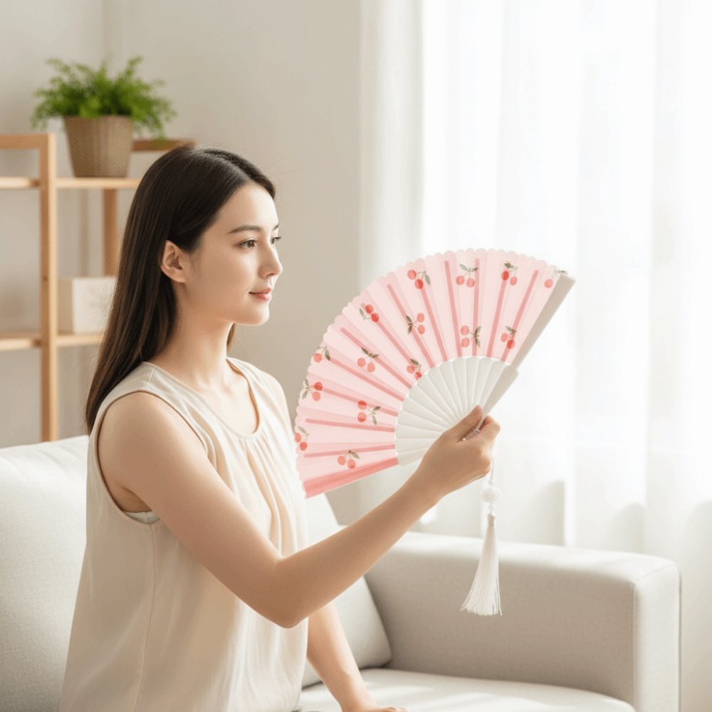 Portable Fruit Pattern Summer Folding Hand Fan Lightweight with Tassel Handheld Fan Plastic Frame Cooling Fan Home