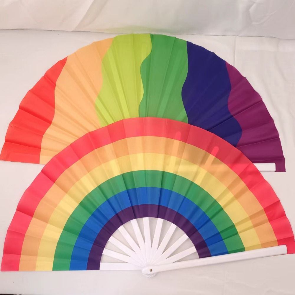 Art Craft Gift Gradient Colorful Rainbow Handheld Fan Cooling Portable Folding Dance Fan Easily Opened Tear-resistant Chinese Kung Fu Fan Party Festival