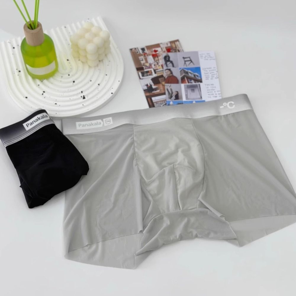 Fashion Simple Satin Silk Boxer Men Ultra Thin Breathable Seamless Boxer Briefs Lingerie Quick Dry Underwear Men Summer