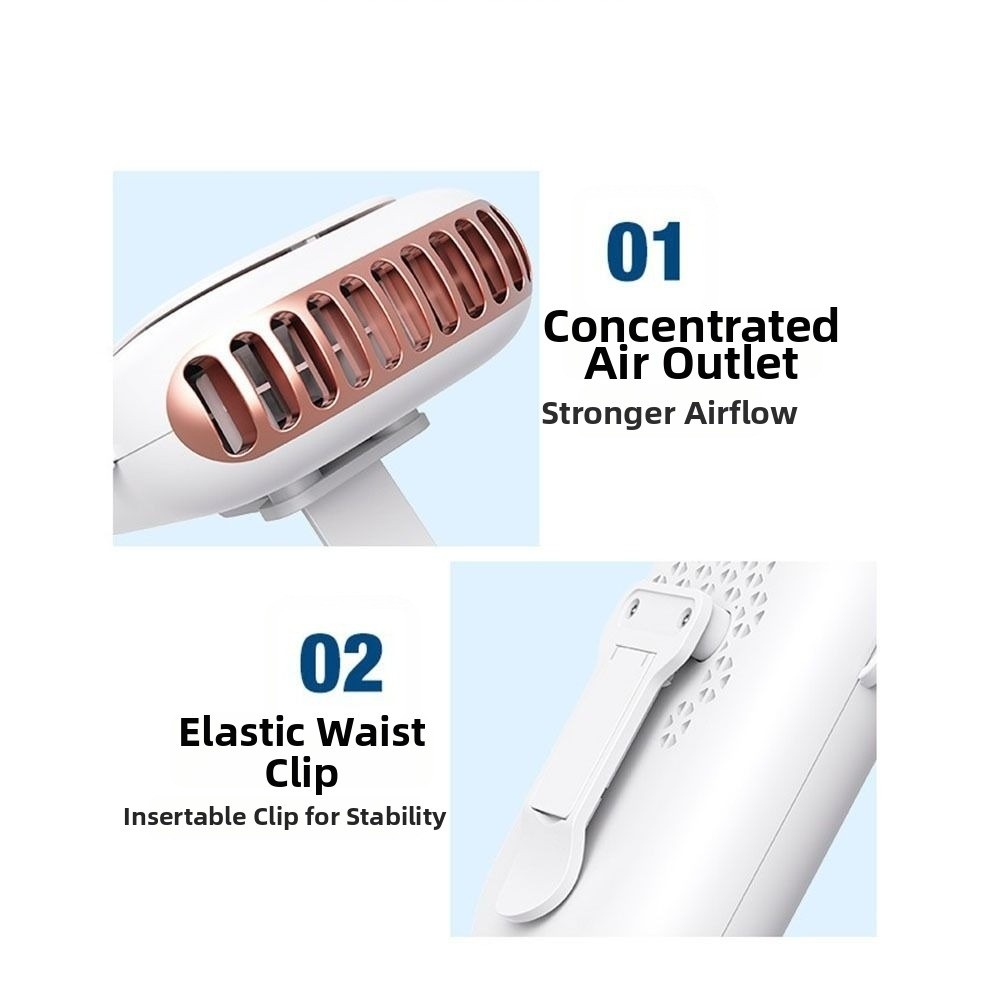 Mini Portable Waist Clip Fan Rechargeable Strong Airflow Cooling Fan LED Display Compact Design Hanging Neck Fan Fishing