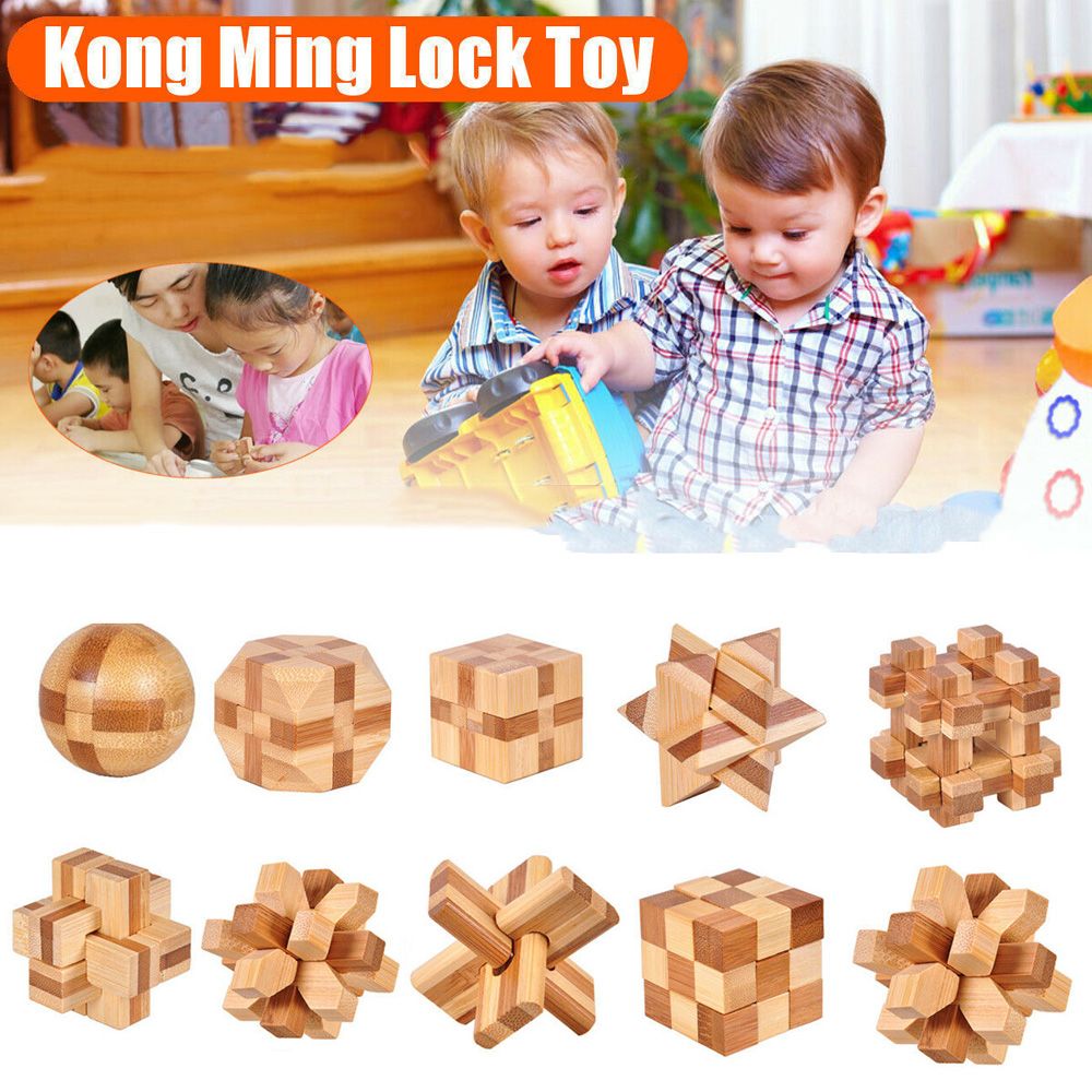 3D Wooden Interlocking IQ Game Kong Ming Lock Classic Puzzle Brain Teaser