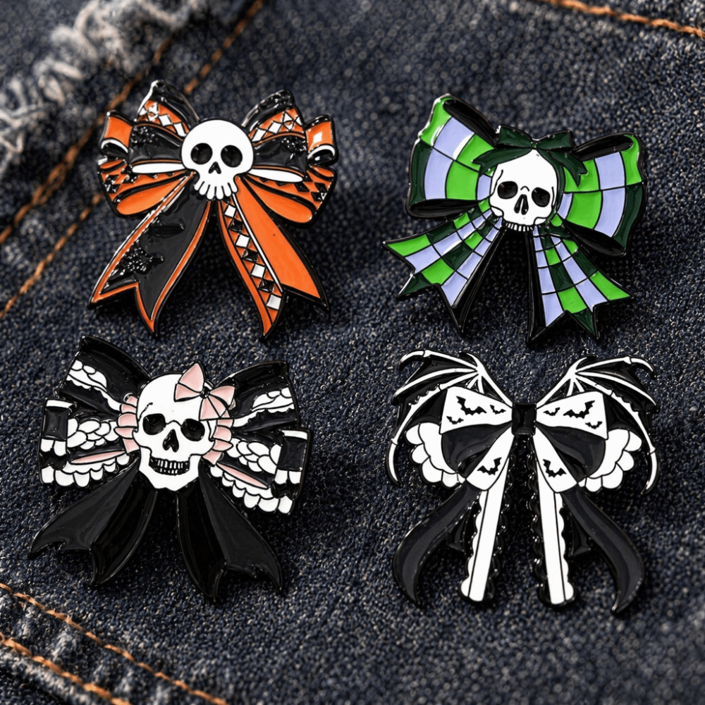 New Fashion Ribbon Bow Brooch Alloy Plaid Design Bow Brooch Oil Drop Texture Cute Cartoon Pin Hat Accessory