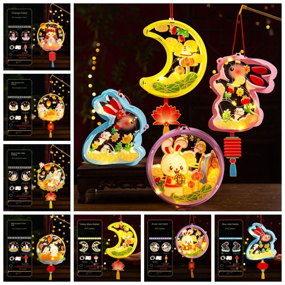 Antique PVC Middle Autumn Festival Lantern DIY Craft Chinese Mid Autumn Rabbit Lantern Luminous Festival Light Ancient Style Handheld Lantern Moon Festival