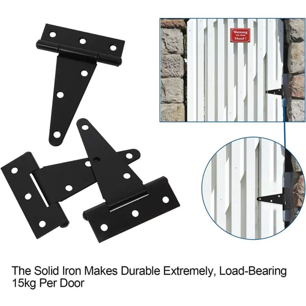 New 3/4/6inch Door Hinges Metal Heavy Duty T Shaped Door Hinges with Screws Rustproof Wrought Hardware for Wooden Fences Yard Barn Door Cabinet