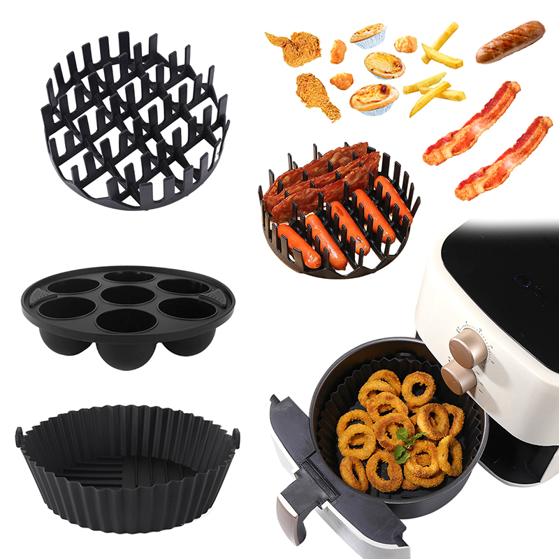 3pcs Silicone Air Fryer Tray Frying Cage Mold Basket Pot 3in1 7QT Reusable Hot Dog Bacon Cake Rack Home Party Baking Accessories CF8