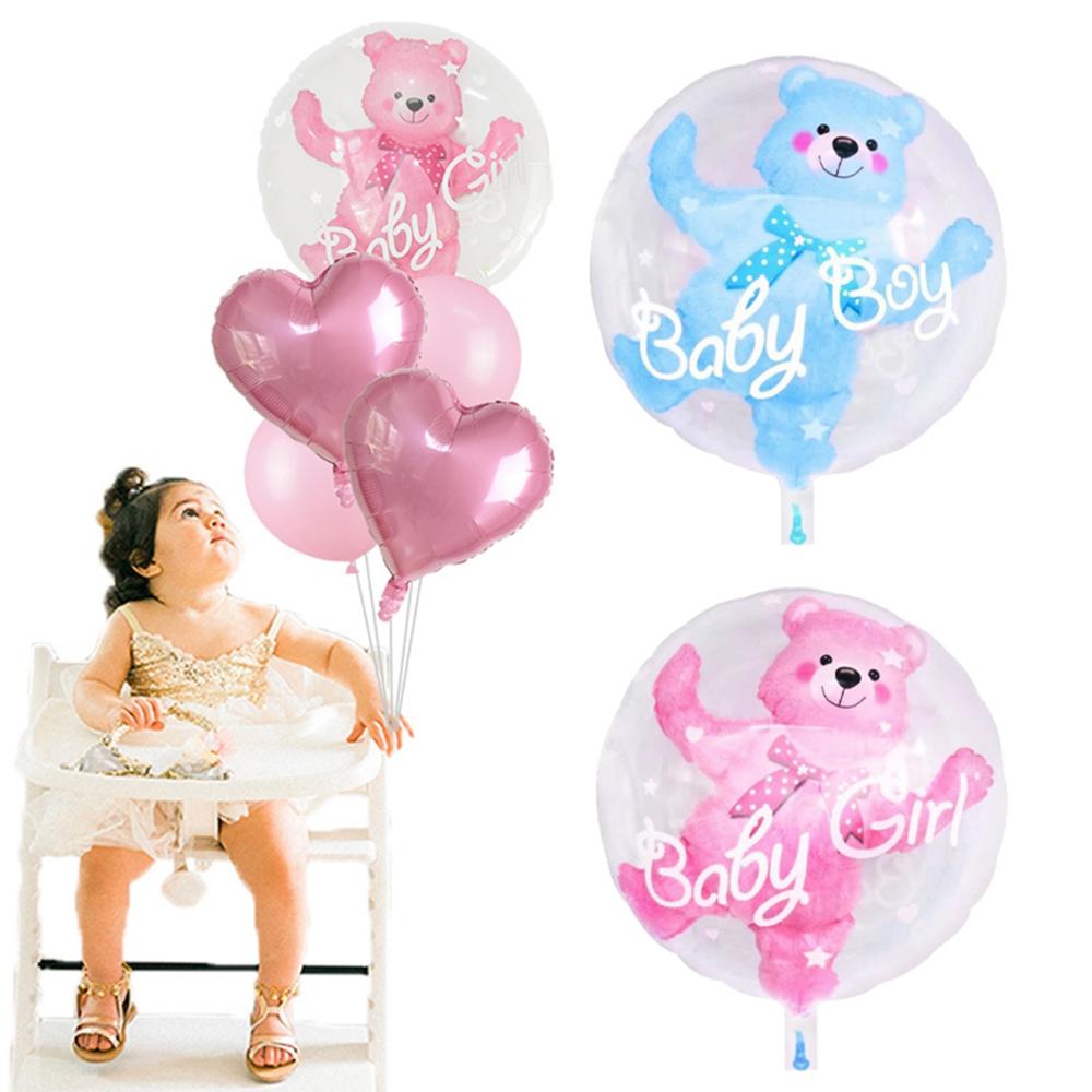 Birthday Decoration Blue Pink 4D Double Bubble Transparent Globos Party Supplies Balloons Bear
