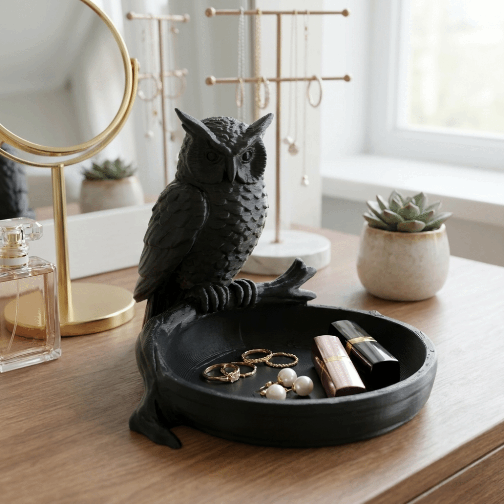 Creative 3D Printed Owl Storage Tray Cartoon Animal Shaped Cute Entrance Key Bowl Plastic Modern Earrings Display Dish Home Decoration